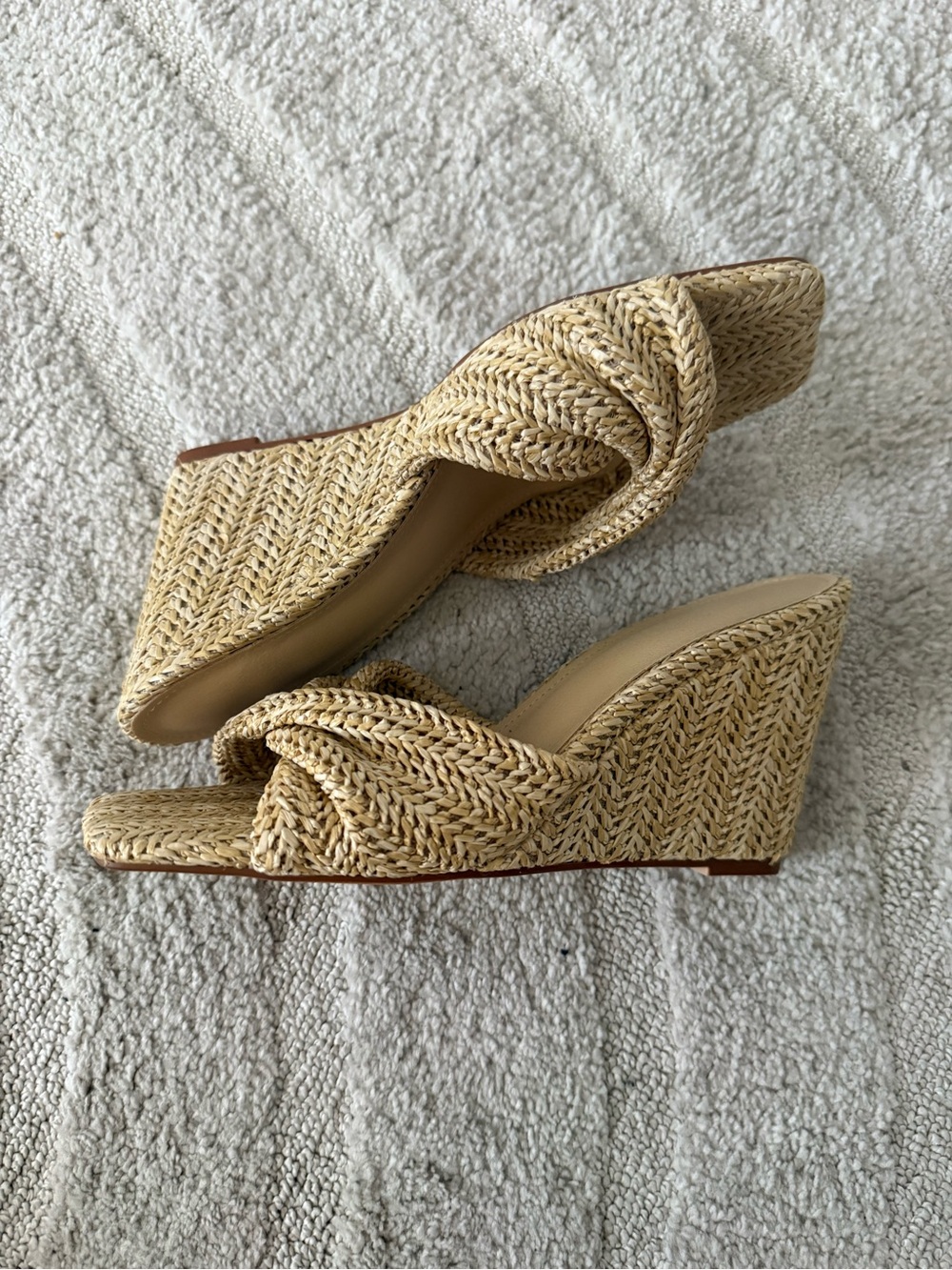 Woven Knot-Front Wedge Sandals in Natural